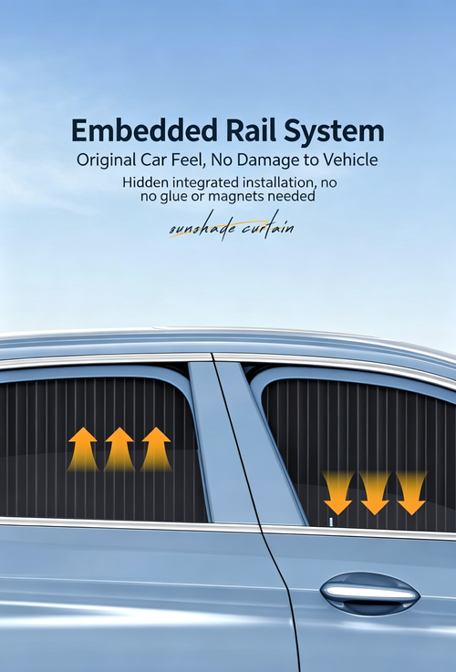 Golden 4Pcs Car Side Window Sunshade Curtain with Binding Straps, Embedded Slide Rail, UV Protection Car Privacy Curtain