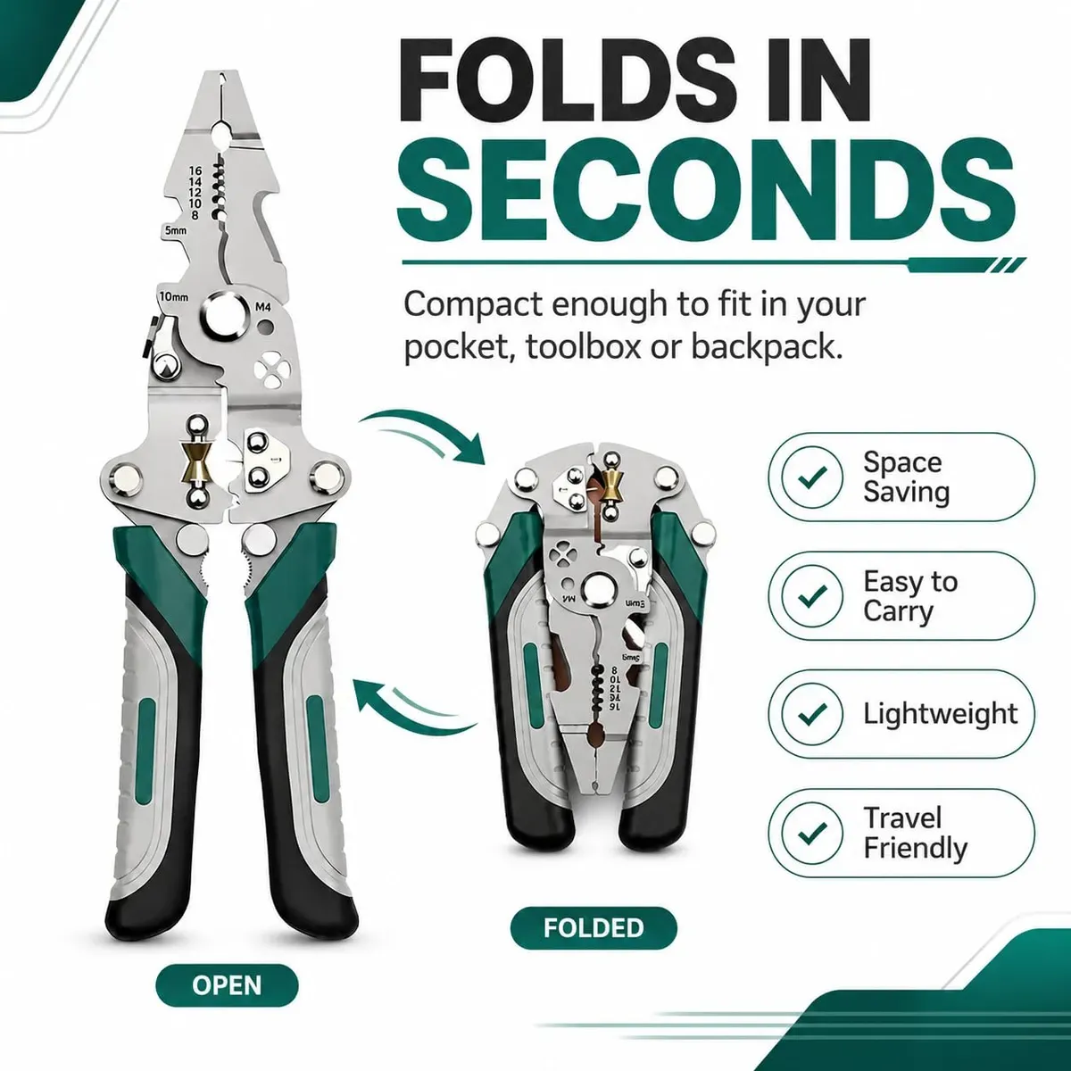 18 In 1 Wire Stripper Cutter Tool  Multifunctional Foldable Electrical Pliers With Crimper, Cutter & Stripper Less