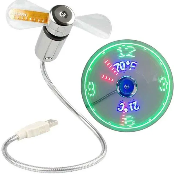 USB Fan with LED Clock Lighting