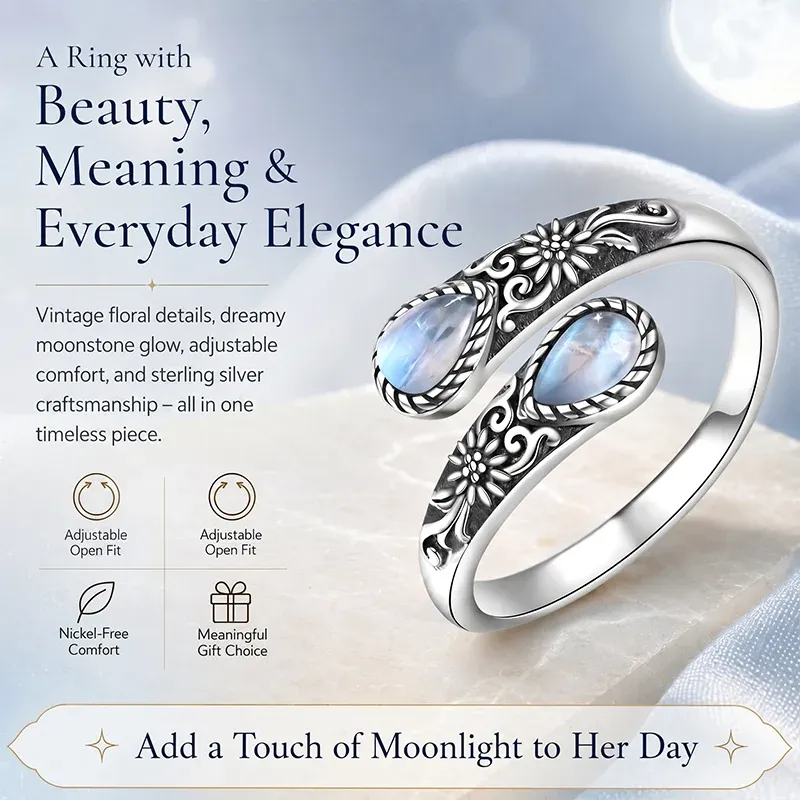 Boho Daisy Turquoise Adjustable Open Ring for Women