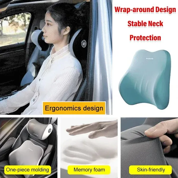 Car Headrest & Lumbar Support Pillow Set, Memory Foam Neck Waist Cushion for Car Seat Driving
