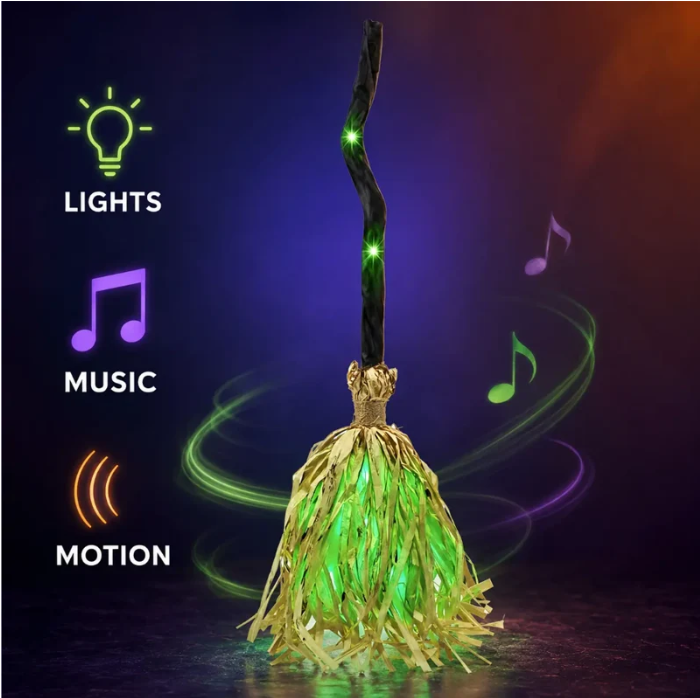 🧙 Animated Witch Broom Halloween Decoration with Lights and Sound