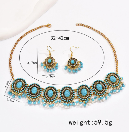 Boho Turquoise Earrings & Choker Necklace Set