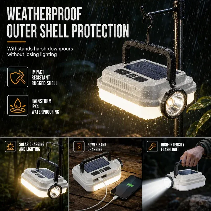 Solar Rechargeable LED Camping Lantern Multifunctional Handheld Work Light