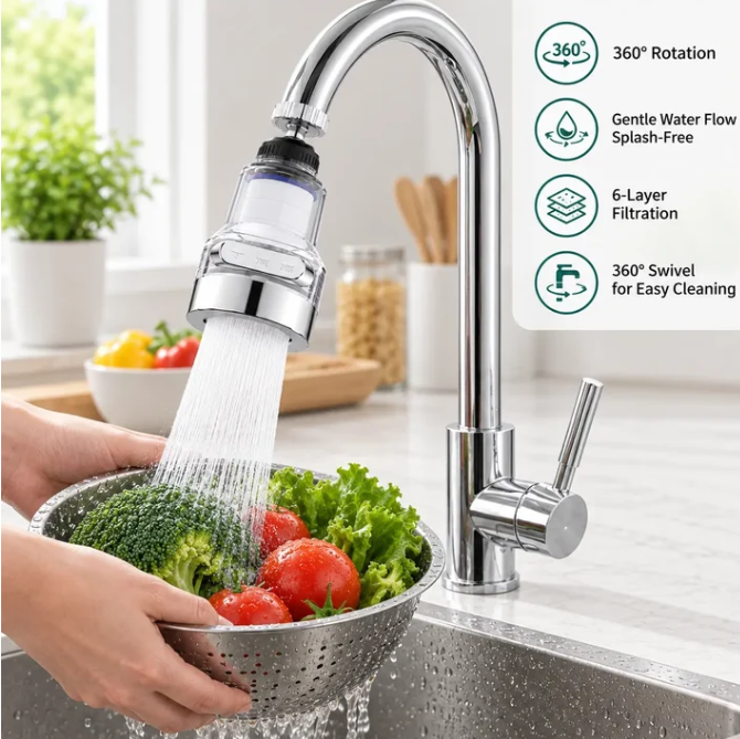 3‑Gear Splash‑Proof Faucet Filter‑ 360° Rotating Universal Joint Faucet Aerator, Deep Filtration Water Tap Nozzle for Kitchen Sink