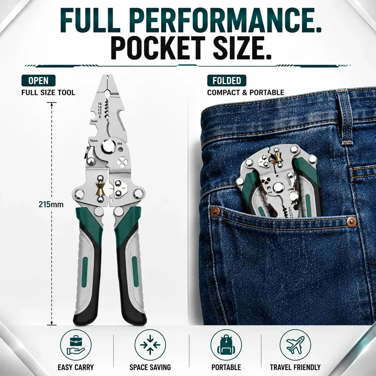 18 In 1 Wire Stripper Cutter Tool  Multifunctional Foldable Electrical Pliers With Crimper, Cutter & Stripper Less