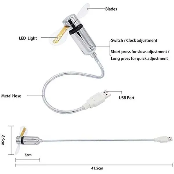 USB Fan with LED Clock Lighting