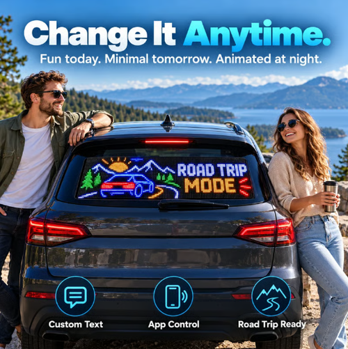 App-Controlled Car LED Matrix Display – Custom Text, Animation & Music Sync Rear Window Sign