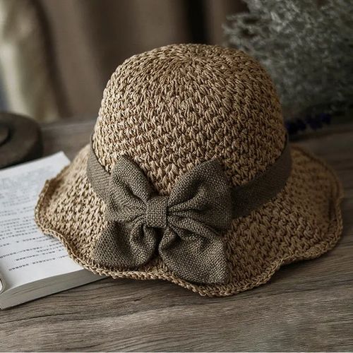 Elegant Woven Straw Sun Hat with Bow – Breathable, Foldable