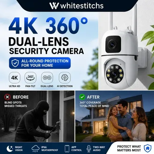360° Pan & Tilt 4K Dual Lens Security Camera – Outdoor WiFi Surveillance Camera