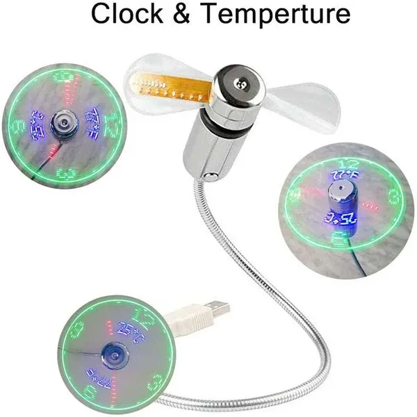 USB Fan with LED Clock Lighting