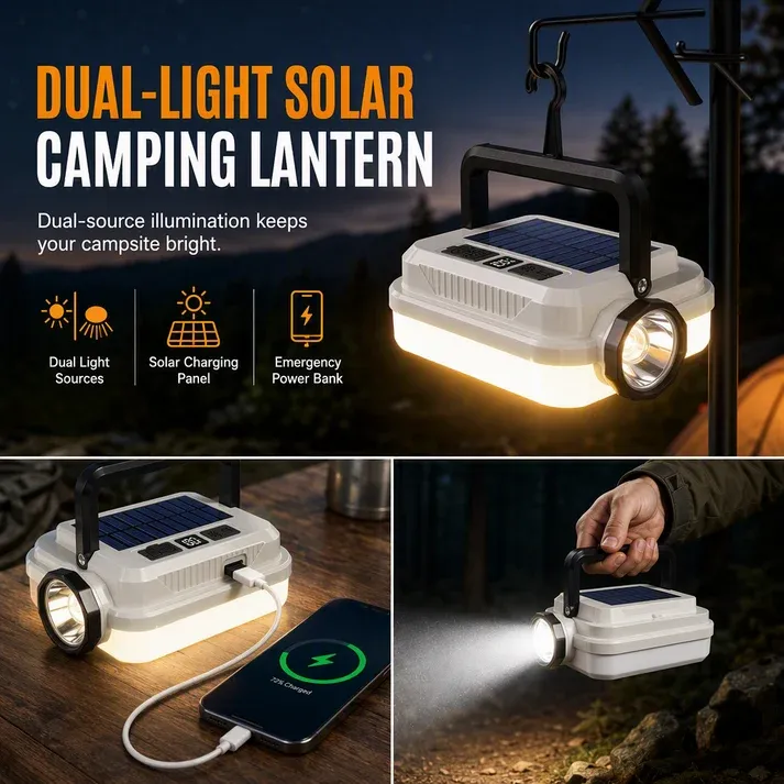 Solar Rechargeable LED Camping Lantern Multifunctional Handheld Work Light
