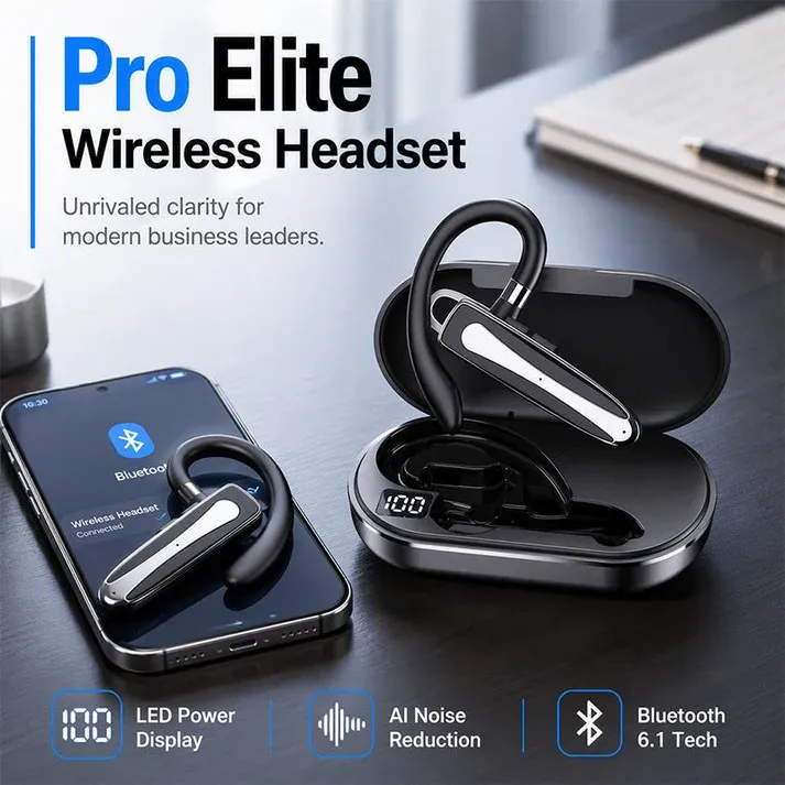 Wireless Bluetooth Single Earphone, Ear Hook Handsfree Headset with LED Digital Display Charging Case, Noise Reduction Long Battery Life Earpiece for Car Driving Business Office