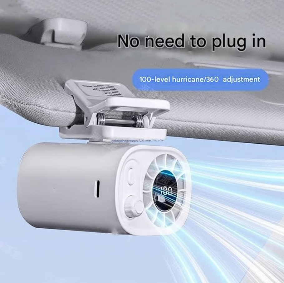 USB Clip-On Car Fan with LED Display