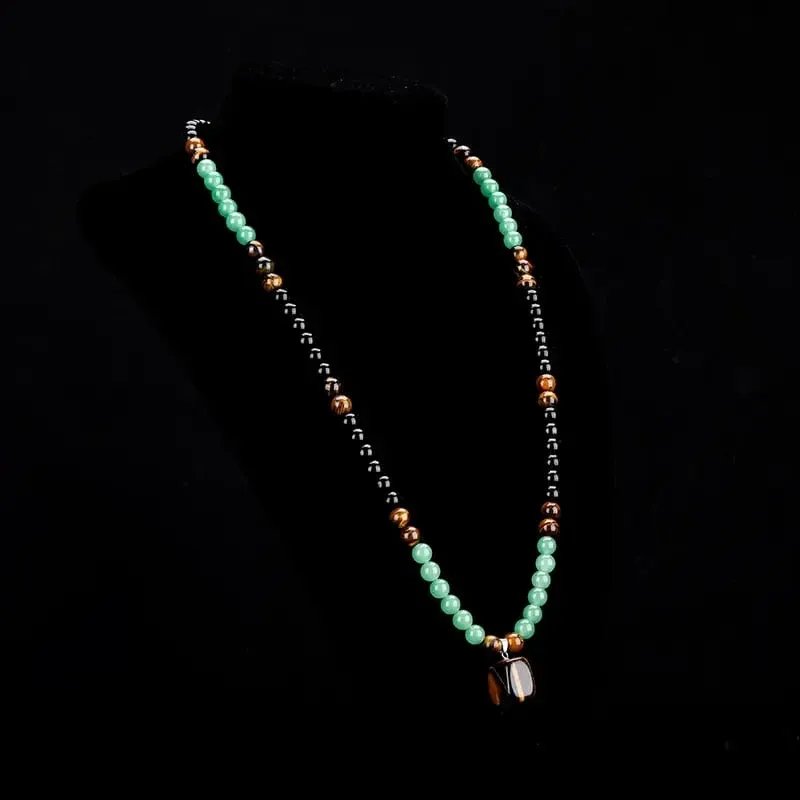 Money Attraction Necklace With GreenAventurine & Tiger Eye Pendant Healing Crystal Stone