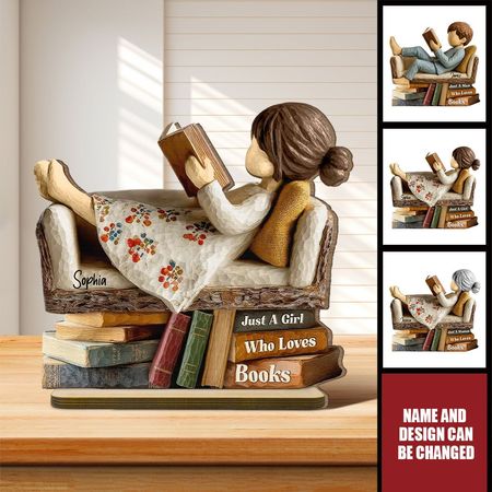 Libro amante lectura libro en el sofá-placa de madera de pie personalizado