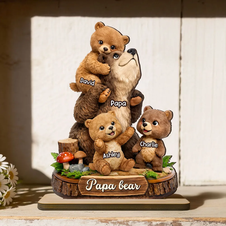 Oso personalizado de papá placa de madera de 2 capas-regalo personalizado para papá, abuelo