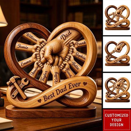 Personalizado papá niños manos placa de madera padre día regalo infinito diseño signo