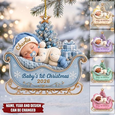 Personalizado primera Navidad acrílico ornamento-personalizado Navidad Baby Shower