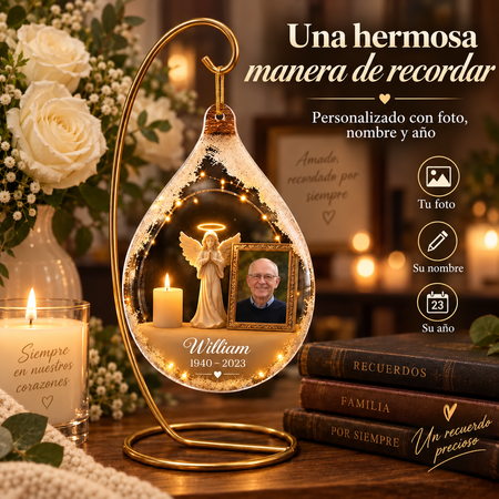Adorno conmemorativo personalizado de ángel guardián en acrílico – Foto, nombre y años