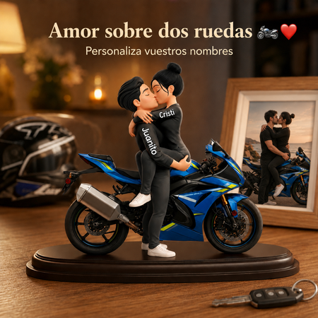 Figura personalizada de pareja motociclista con nombres – Regalo romántico para motoristas