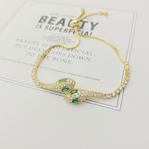 Wholesale Cubic Zirconia Snake Chain Bracelet Adjustable Real Gold Plated Brass Bracelets for Women Men