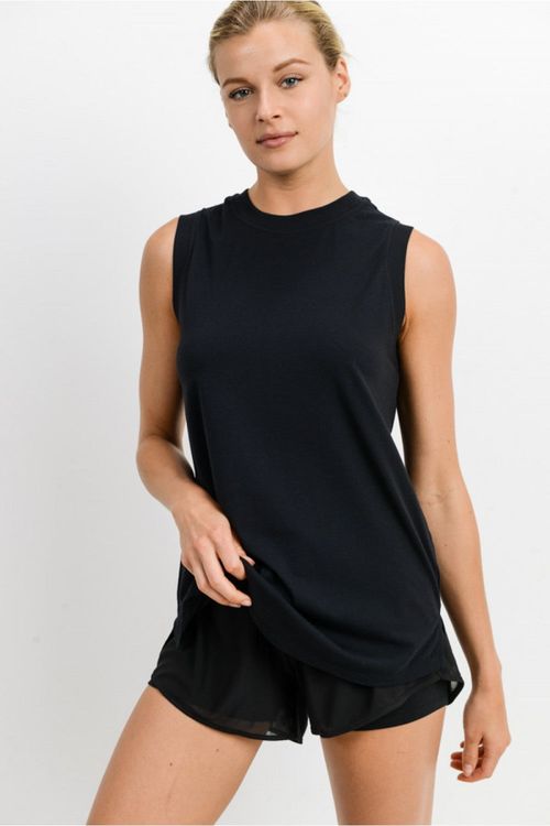MONO B Notched Sleeveless Flowy Top