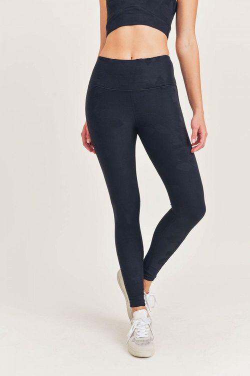 MONO B Textured Flower Jacquard High Waist Legging (Black)