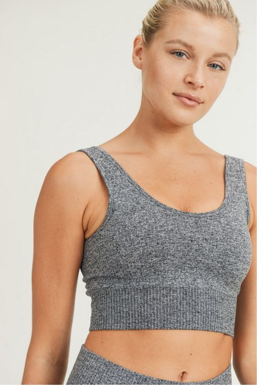 MONO B Seamless Hybrid Ribbed Sports Bra (Black/Marled Grey)