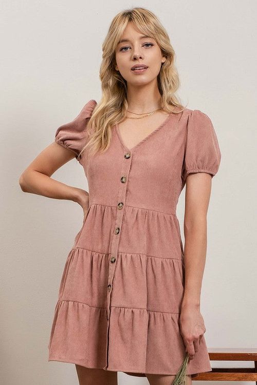Tiered Corduroy Mini Dress