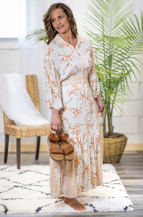 DEX Smocked Waist Maxi Shirtdress