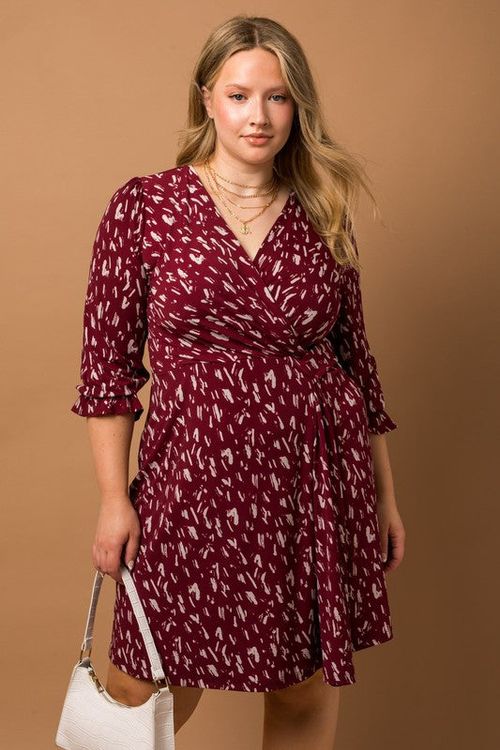 PLUS Faux Wrap Printed Mini Dress