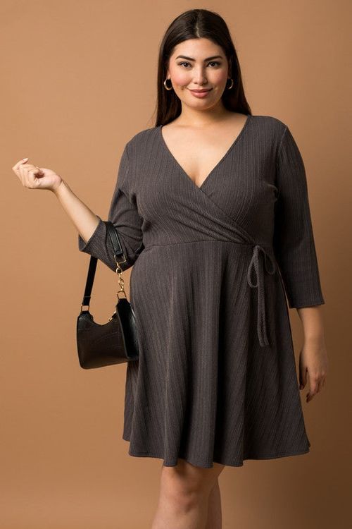 PLUS Faux Wrap Tie Dress