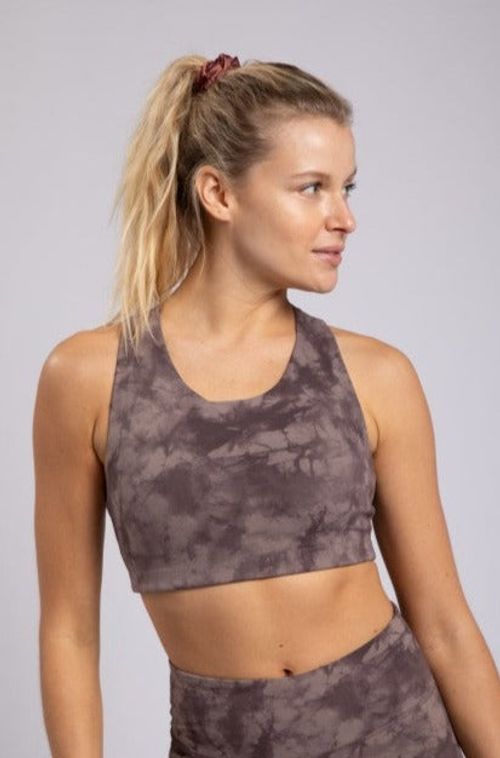 MONO B Tie-Dye Cross Back Sports Bra (Bark)