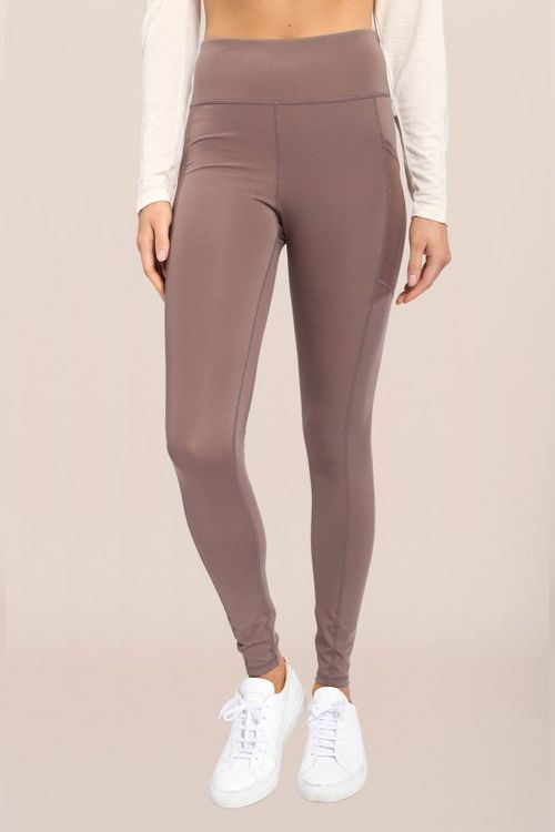 MONO B GREEN Overlay Mesh Pocket High Waist Leggings (Cocoa)