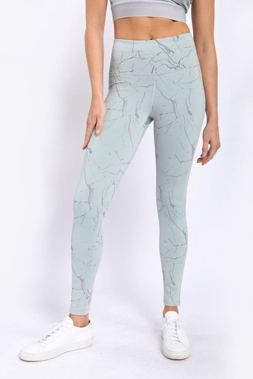 MONO B Marble Foil Print High Waist Legging (Sage Silver)