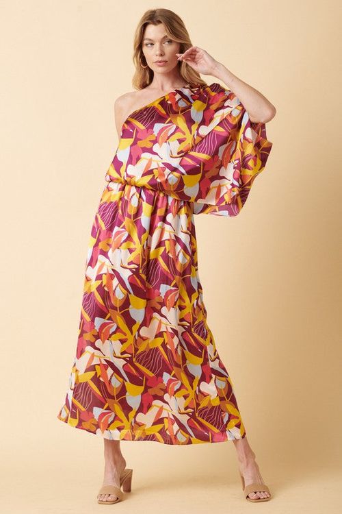 Abstract One Shoulder Maxi Dress