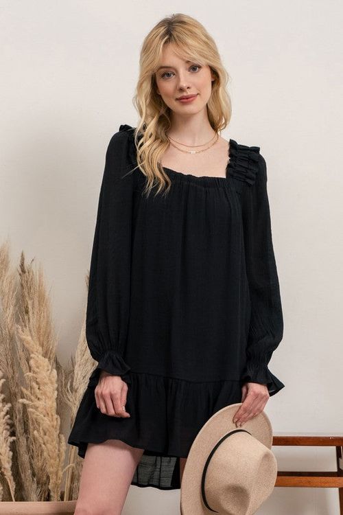 Tiered Hem Long Sleeve Mini Dress