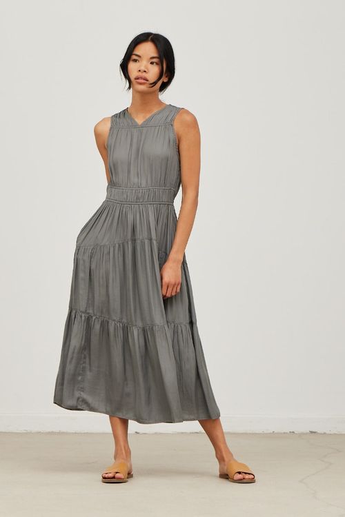 Tiered Satin Midi Dress