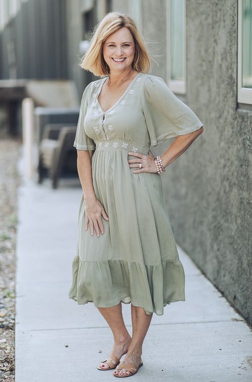 Embroidered Smocked Midi Dress