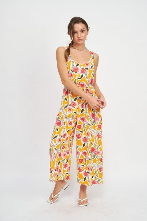 Floral Print Sleeveless Jumpsuit