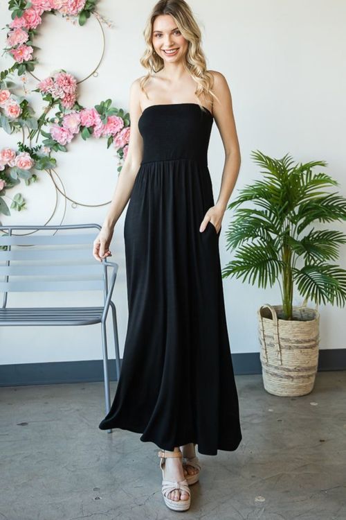 Strapless Solid Maxi Dress (Black)