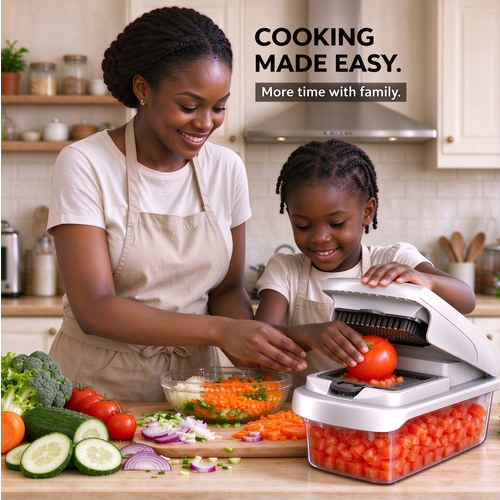 15-in-1 Vegetable Chopper — Food Cutter with 8 Blades and Container for Kitchen Use.
