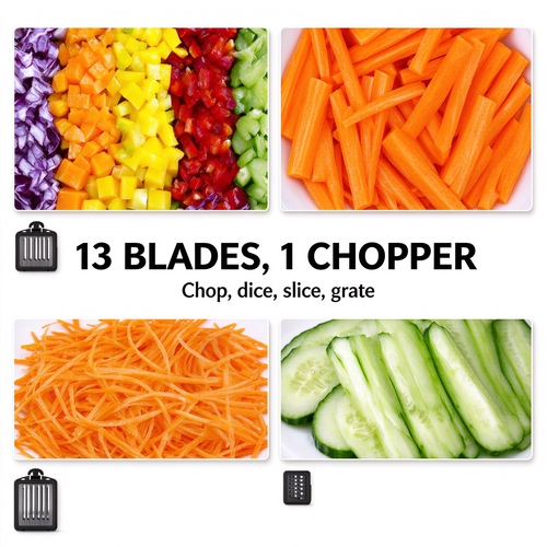 15-in-1 Vegetable Chopper — Food Cutter with 8 Blades and Container for Kitchen Use.