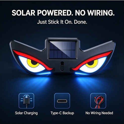 🔥Hot Seller🔥 COD！Solar Powered Type C Charging, Wireless, Universal Car LED Warning Light with Decorative Dynamic Eye Shaped Ambient Lighting