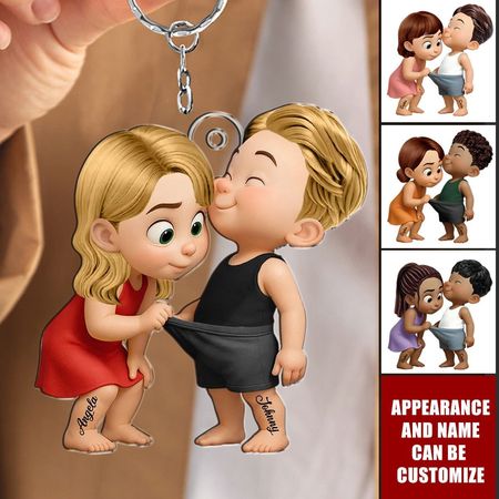 Porte-clés personnalisé en acrylique avec un couple mignon et drôle de dessin animé