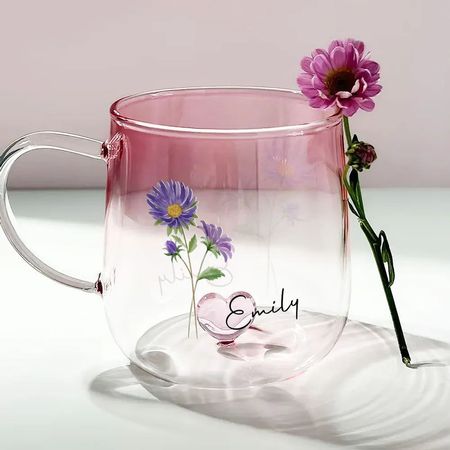 Tu es la plus belle des fleurs - Mug personnalisé en verre rose dégradé