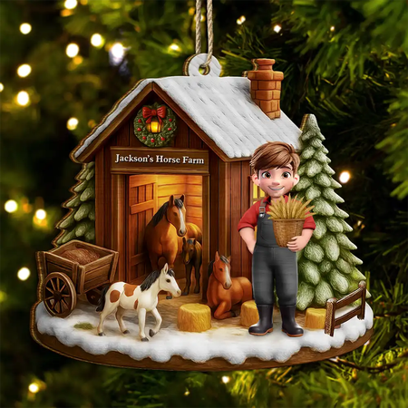 Ferme équestre de Noël avec effet 3D - Décoration personnalisée en bois de forme personnalisée