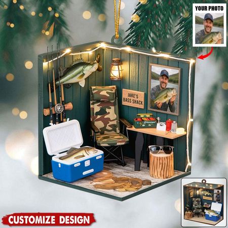 Décoration de Noël personnalisée « Cabane de pêche » - Cadeau pour les amateurs de pêche