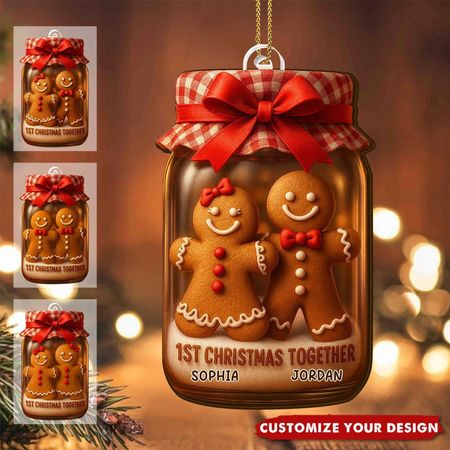 1er Noël ensemble Biscuits en pain d'épices Ornement acrylique personnalisé pour couple